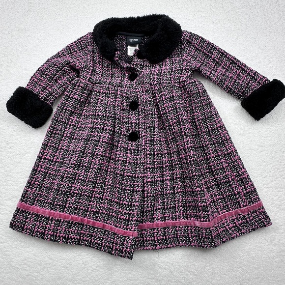 Holiday Editions Other - Holiday Editions Coat Girls 12-18 Months Pink Tweed‎ Faux Fur Holiday Dressy